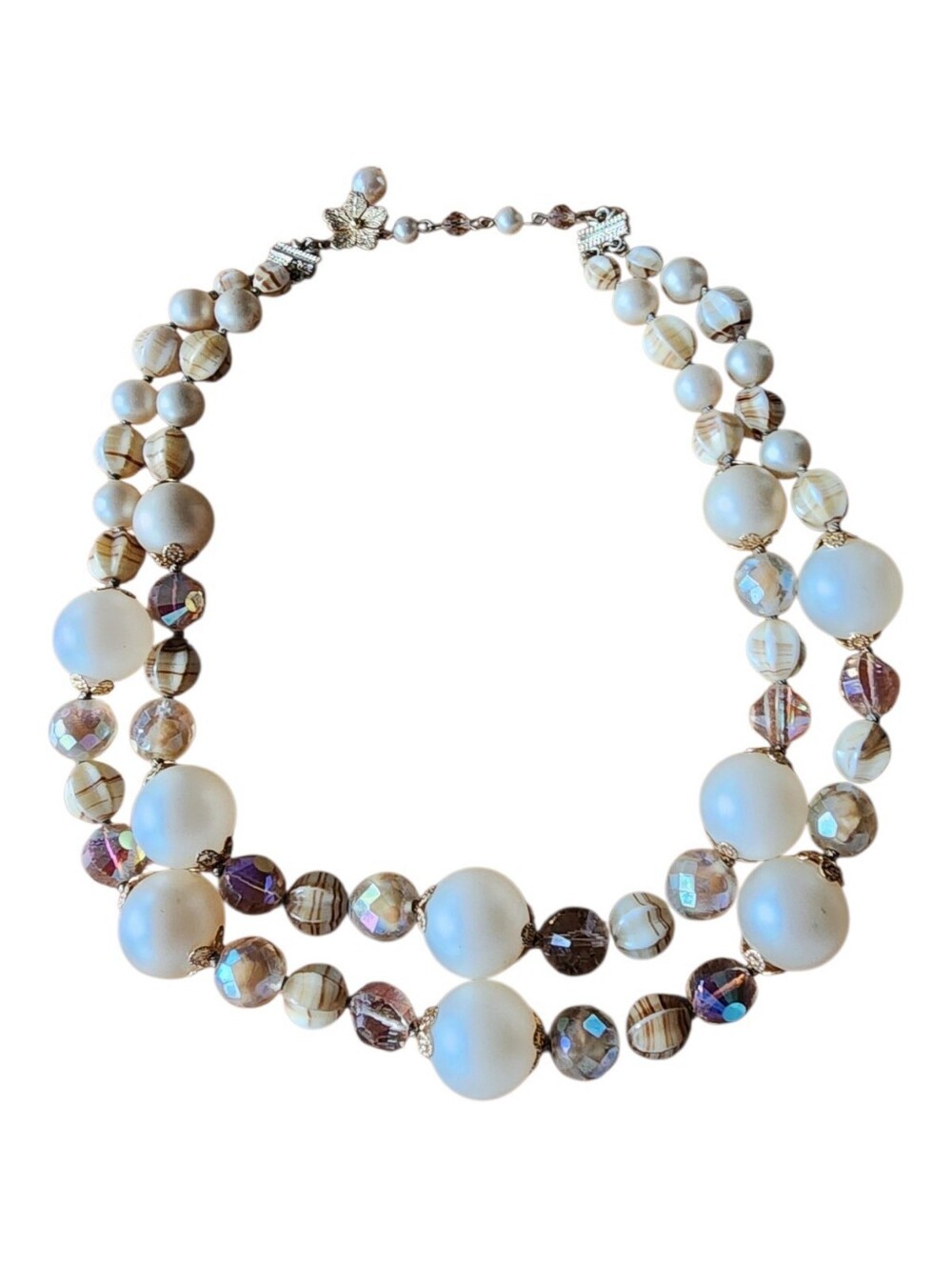 Vendome Signed Pearl and Iridescent Bead Necklace - Women Jewelry